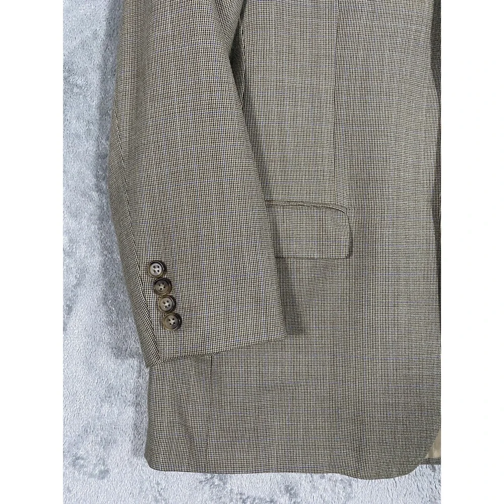 Ralph‎ Lauren Blazer Mens 42R Brown Tan Silk Wool Check Bussiness Office Classic